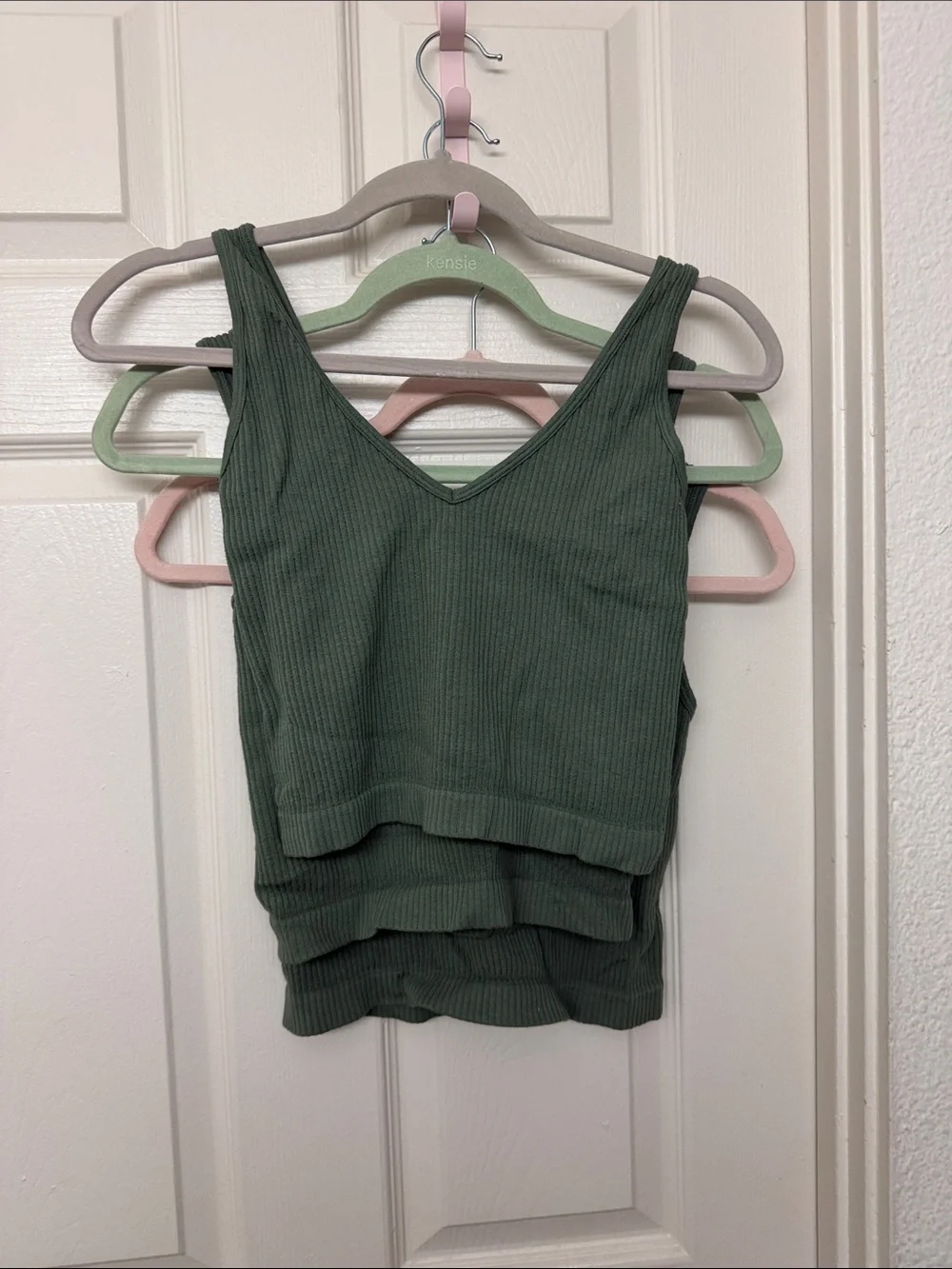 Free people Ribbed V-Neck Tank Top in Olive Green